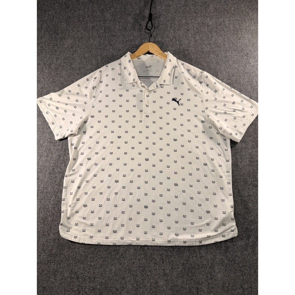 Puma Cloudspun Golf Polo Shirt Mens XXL White Raccoon Bandit Print 599125-04
